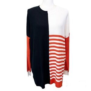 PLANET by Lauren G Womens Sweater Pullover Pima Cotton Modal Colorblock One Size